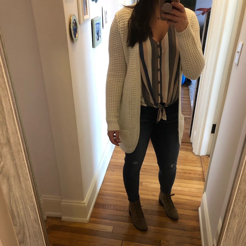 Off white waffle texture cardigan